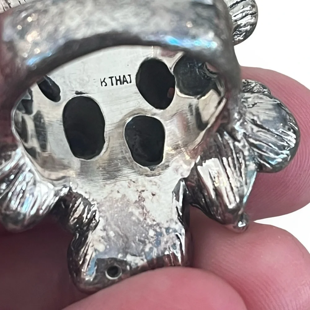 Silver Blackened Rhodium Floral Ring Size 7